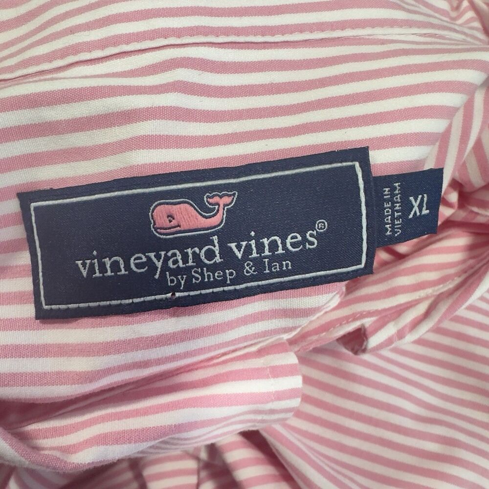 Vineyard Vines Mens Button Down Stretch Poplin Stripe Shirt Pink XL Embroidered - Picture 10 of 15